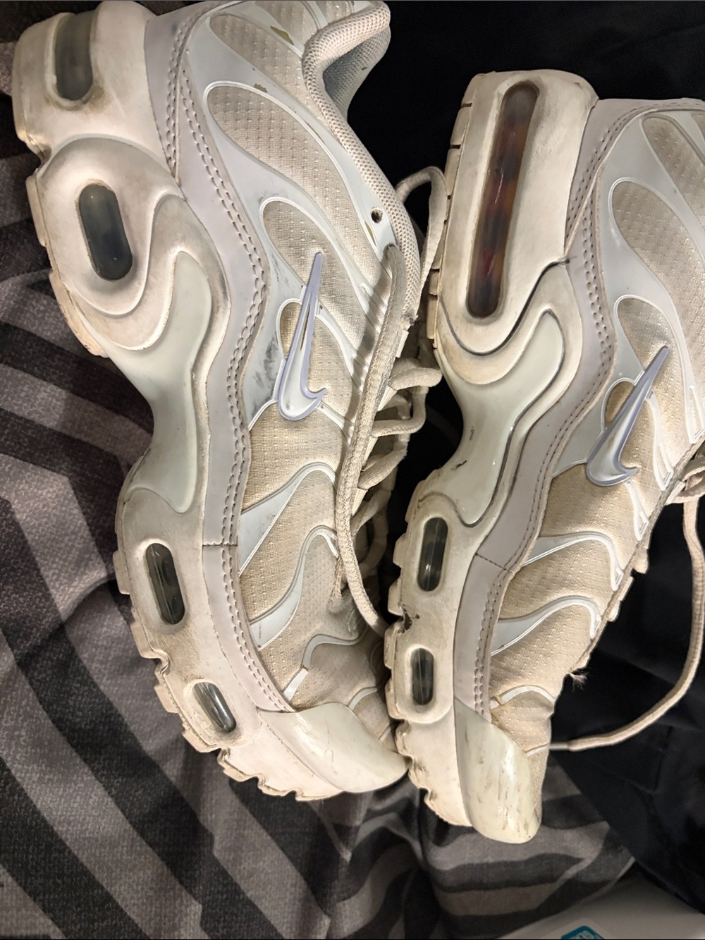 Nike White and Light Gray Air-Cushion Running Sneakers just need a good cleaning